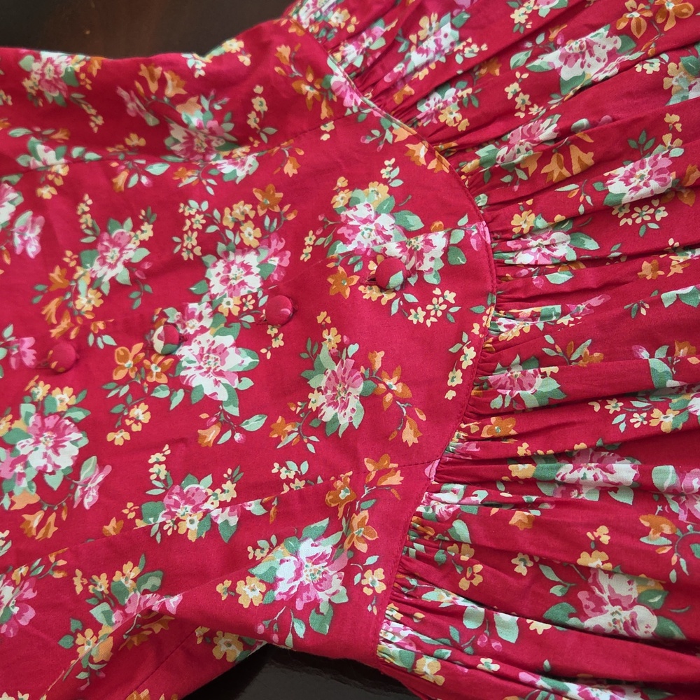 Vintage Laura Ashley Prairie Floral Red Midi Dress Size 6 100% Cotton - Picture 8 of 9